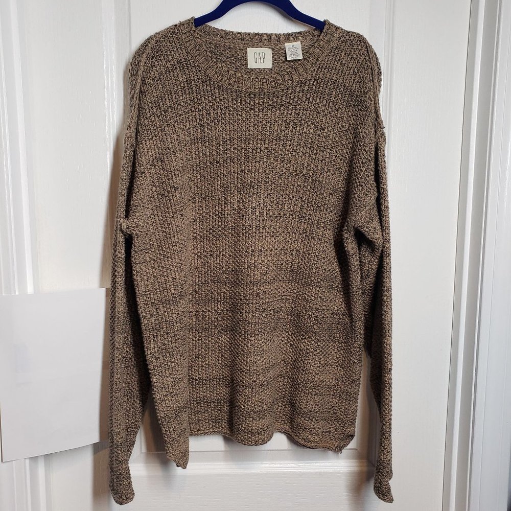 GAP Womens 90s Chunky Knit Crew Neck Sweater Linen Size Medium Oatmeal Neutral - Picture 5 of 16